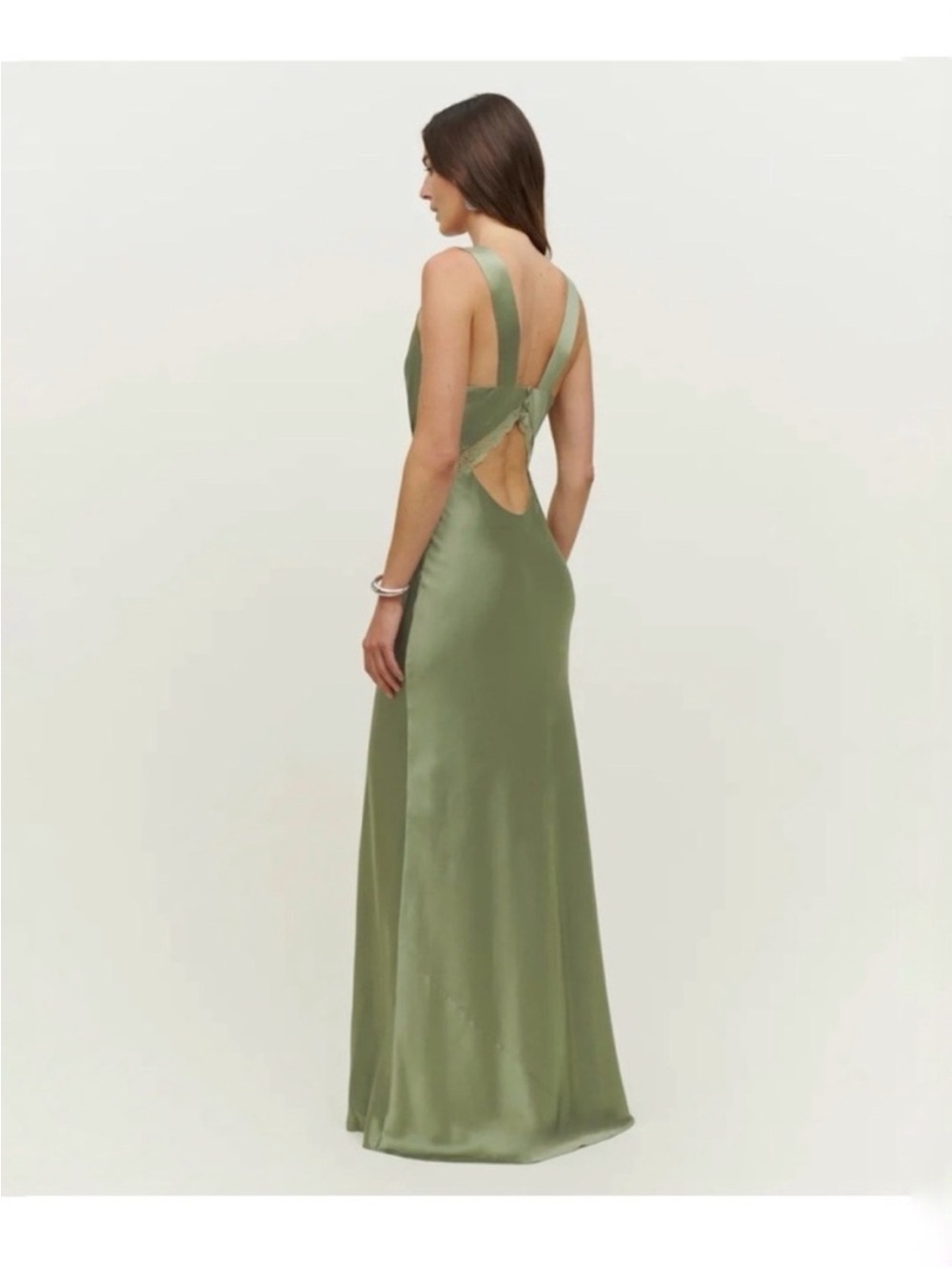 Reformation Chania Artichoke Silk Olive Green Slip Maxi Lace NWT Gown Dress XL - Picture 4 of 13